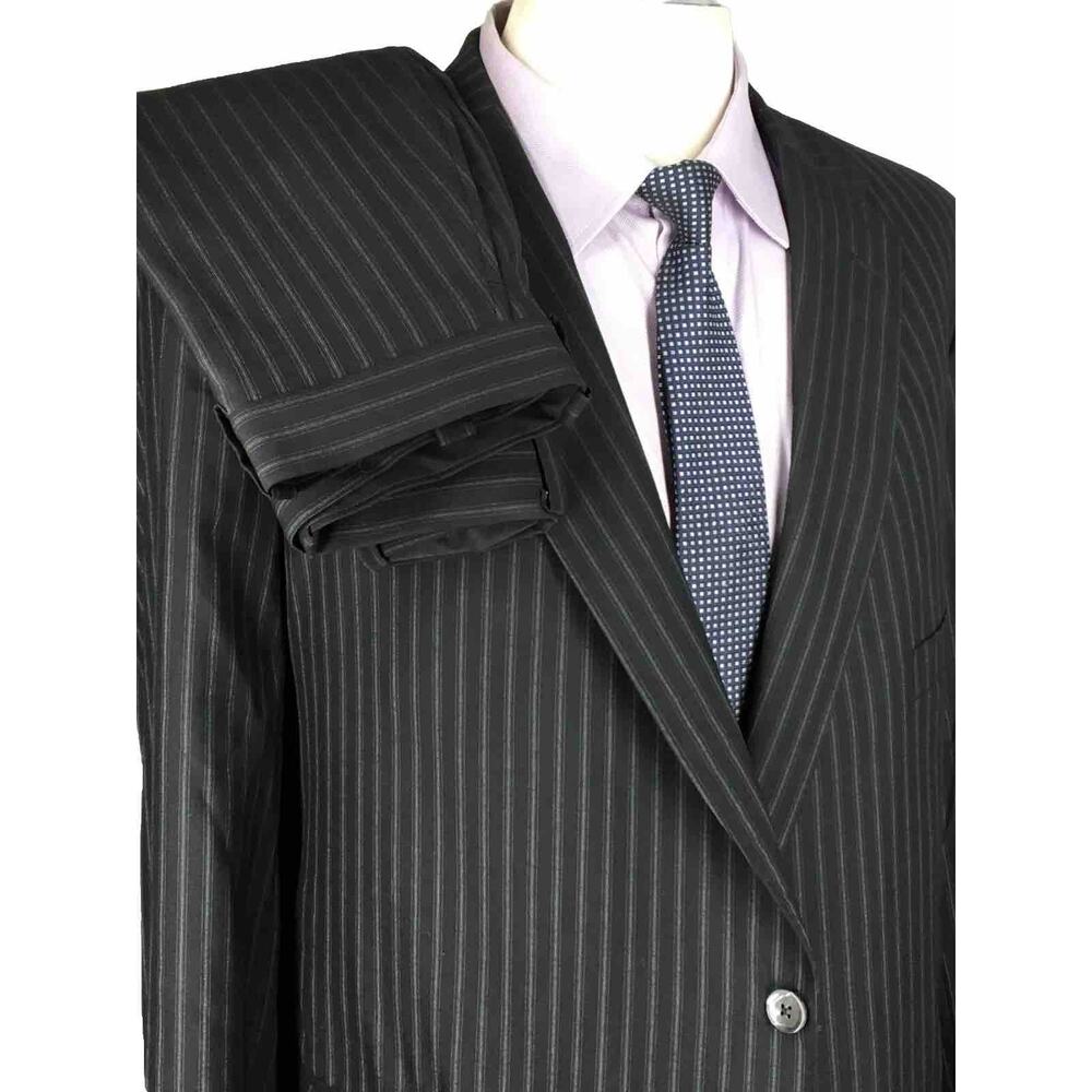 42R Holland & Sherry Mens 2 Button 100% Wool Suit Surgeon Cuffs Black Pants 40
